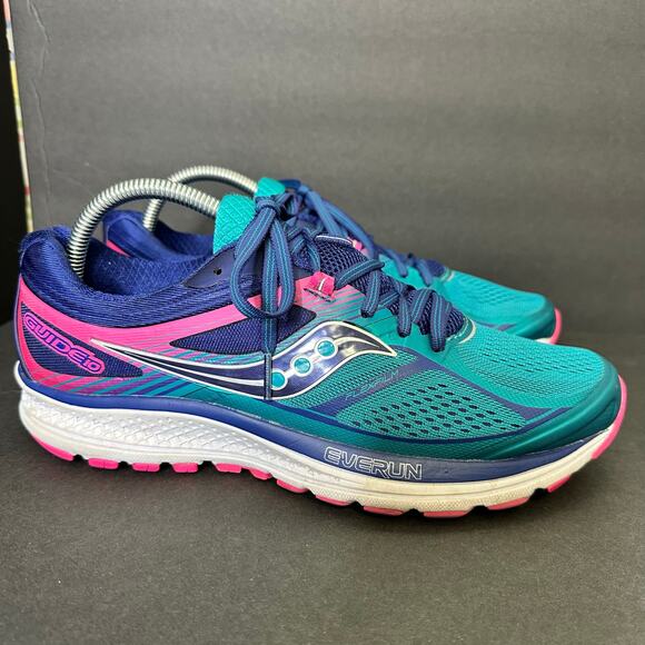 Saucony Everun Guide 10 size 10 Womens Running Shoes Sneakers Blue Pink - Picture 2 of 12